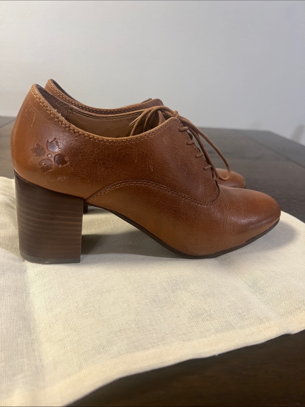 Patricia Nash Brown Leather Lace-Up Block Heel Oxford